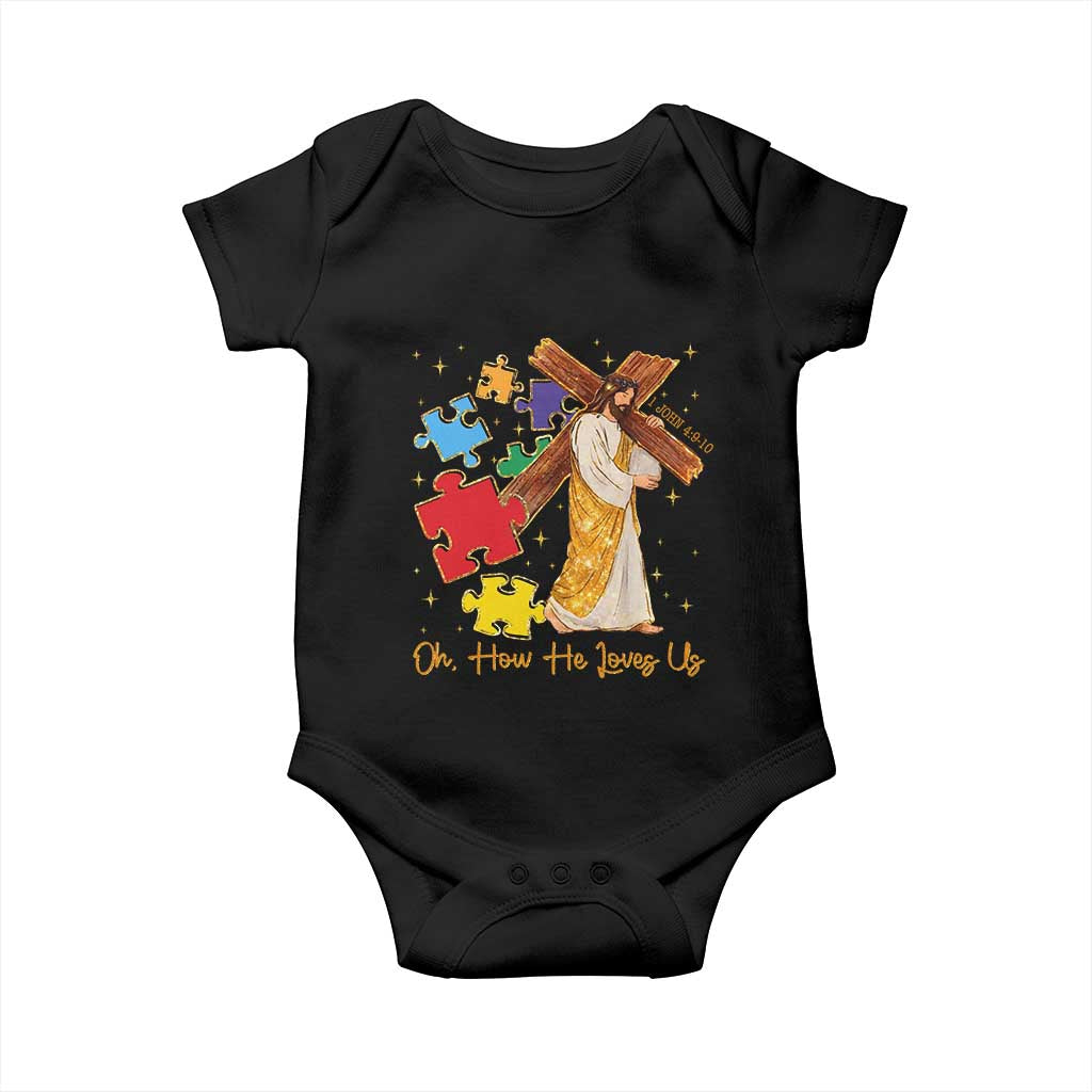Autism Awareness Jesus Baby Onesie Oh How He Loves Us Christian Bible Verse