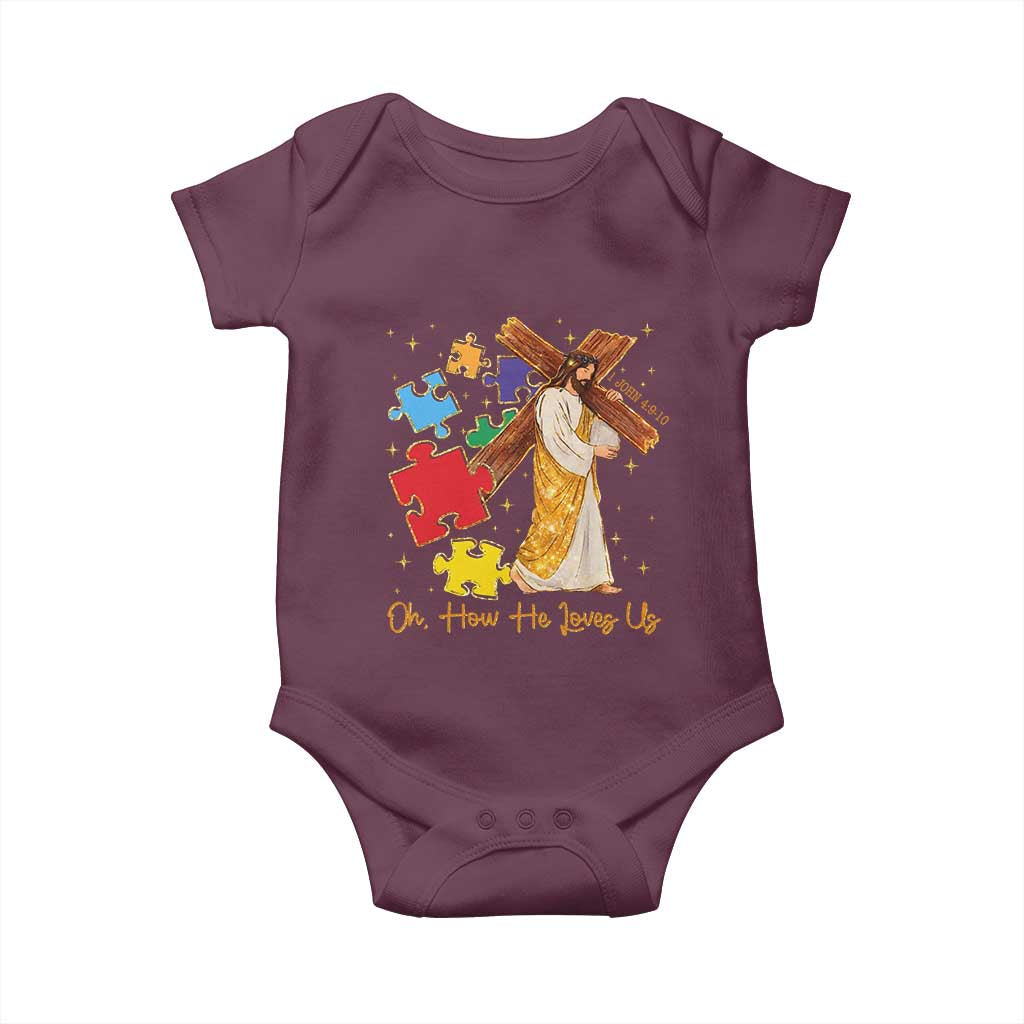 Autism Awareness Jesus Baby Onesie Oh How He Loves Us Christian Bible Verse