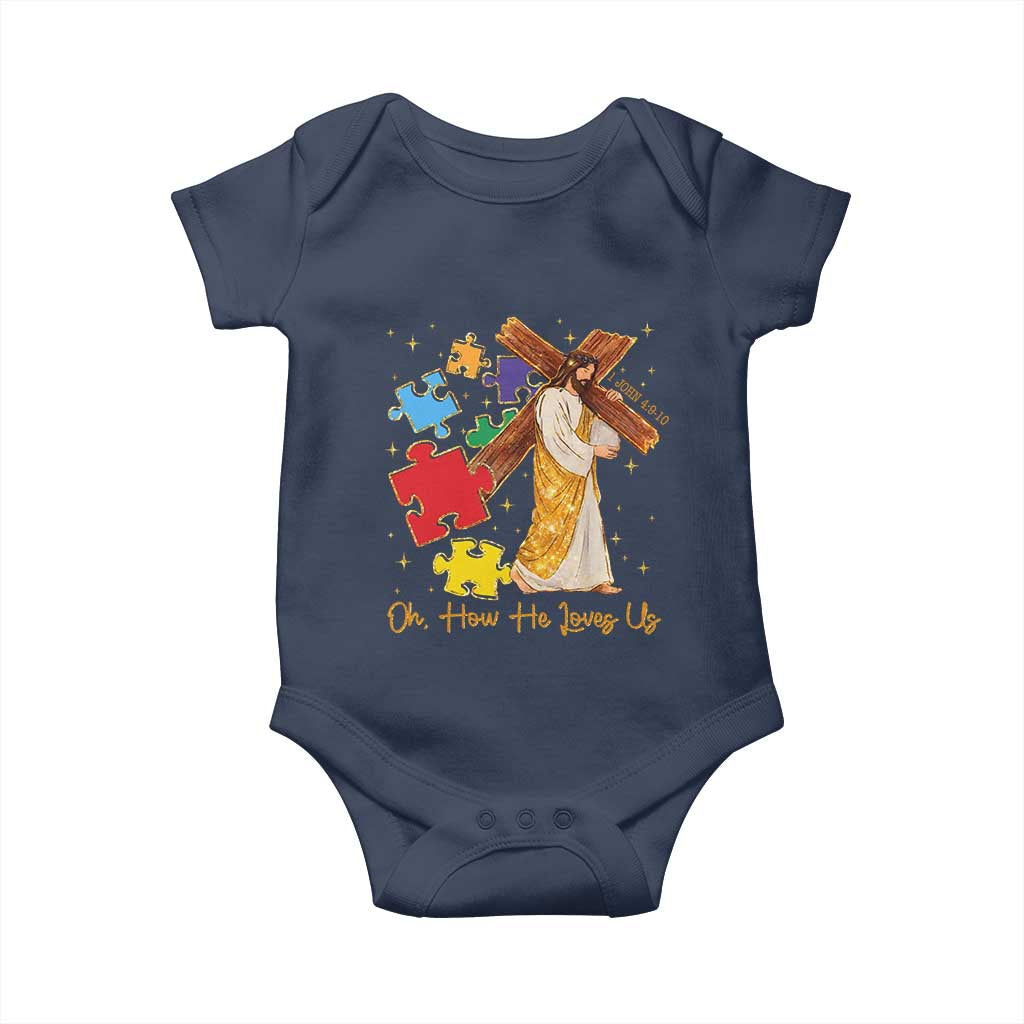 Autism Awareness Jesus Baby Onesie Oh How He Loves Us Christian Bible Verse