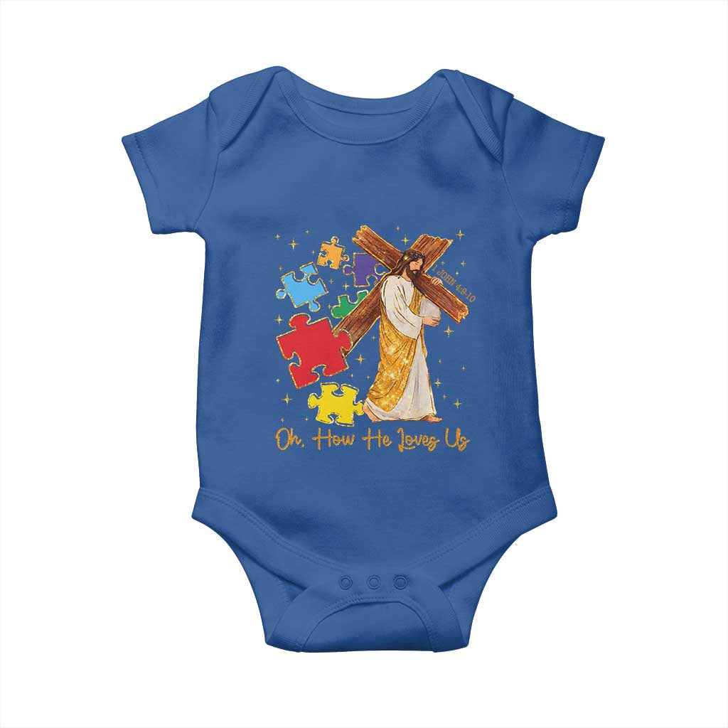 Autism Awareness Jesus Baby Onesie Oh How He Loves Us Christian Bible Verse