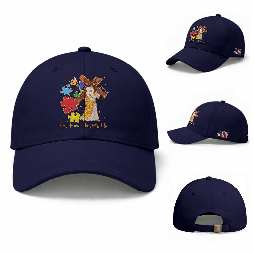 Autism Awareness Jesus Baseball Cap Oh How He Loves Us Christian Bible Verse