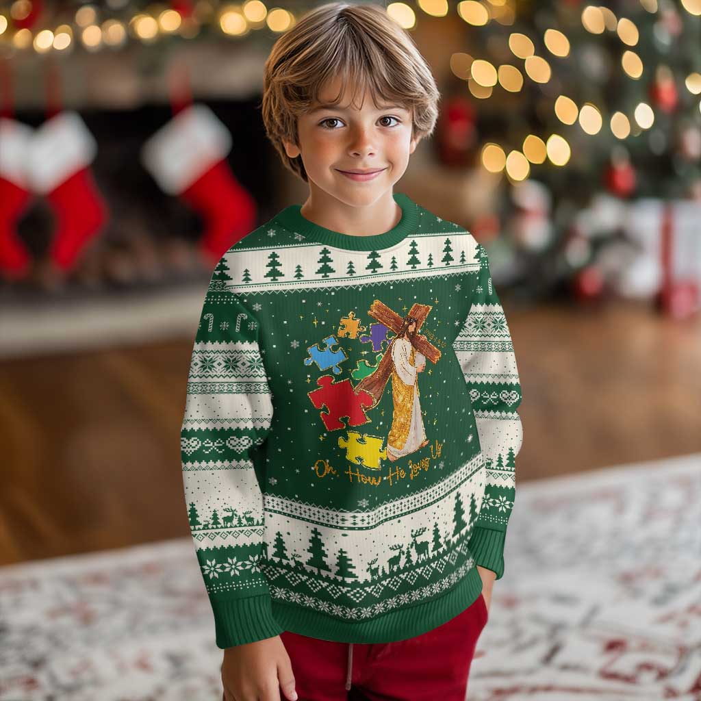 Autism Awareness Jesus Ugly Christmas Sweater Oh How He Loves Us Christian Bible Verse