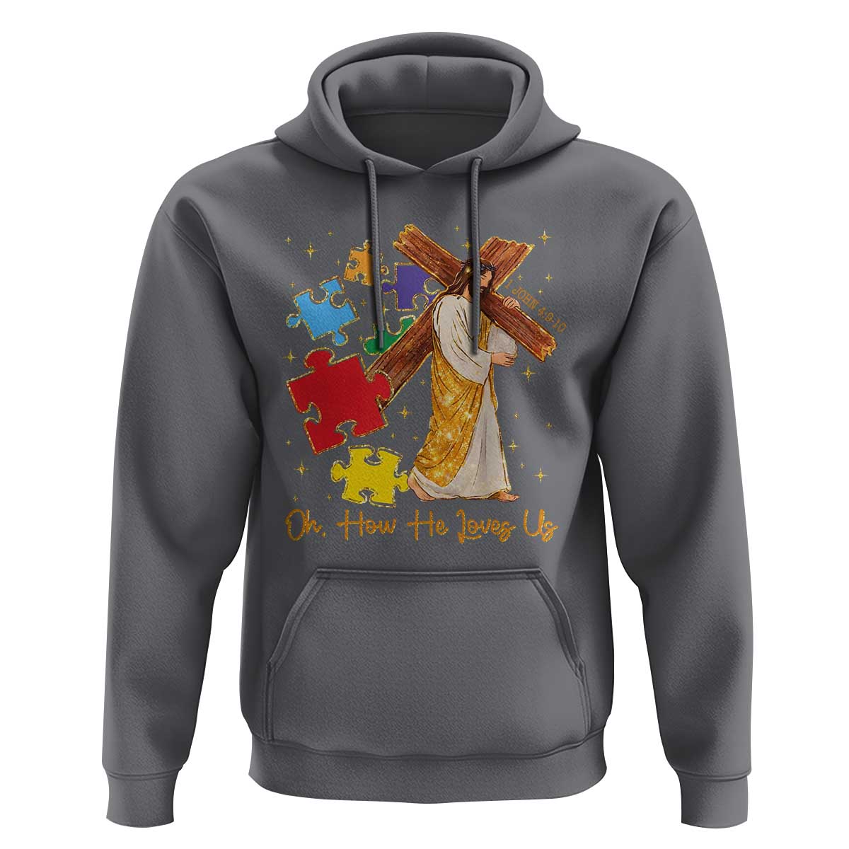 Autism Awareness Jesus Hoodie Oh How He Loves Us Christian Bible Verse