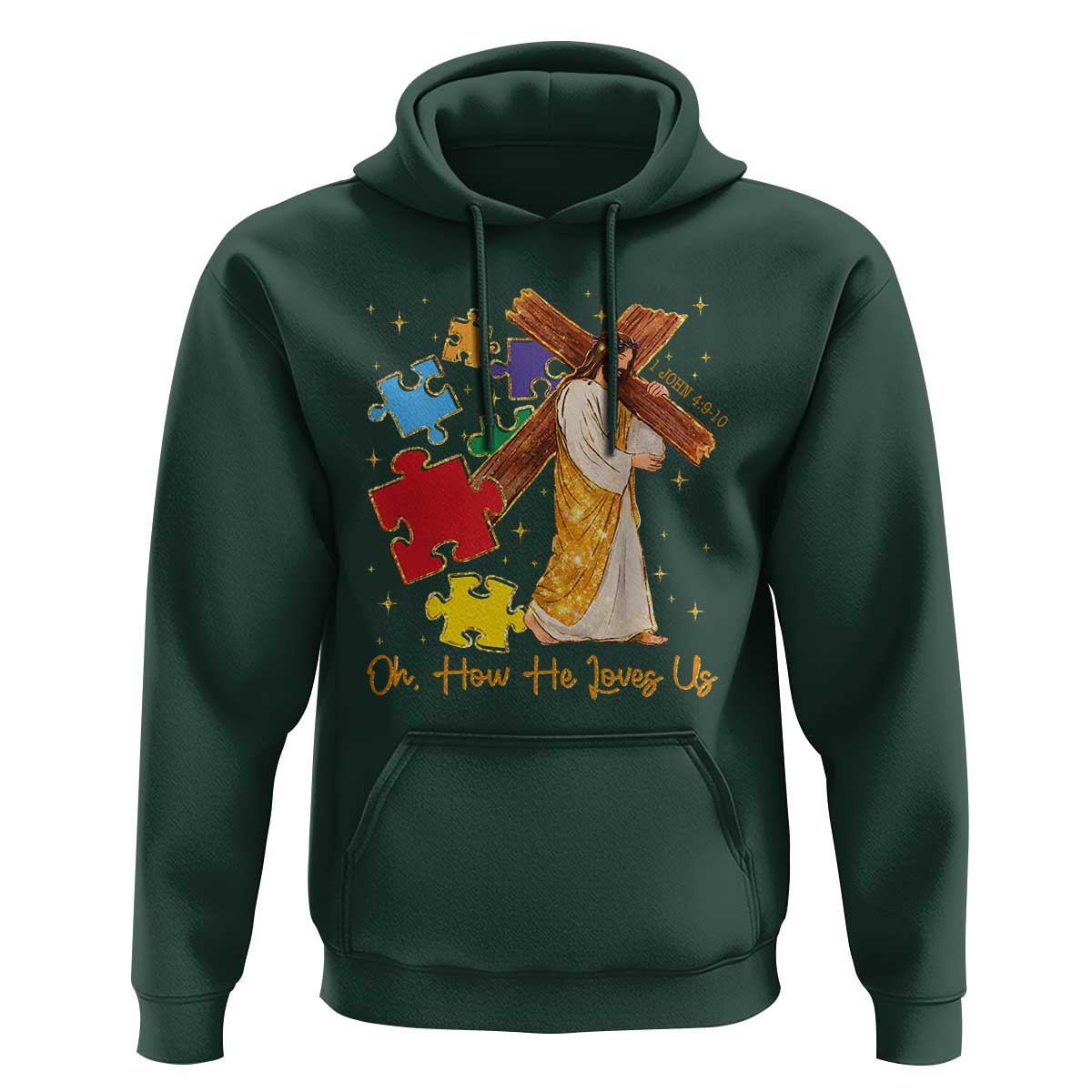 Autism Awareness Jesus Hoodie Oh How He Loves Us Christian Bible Verse