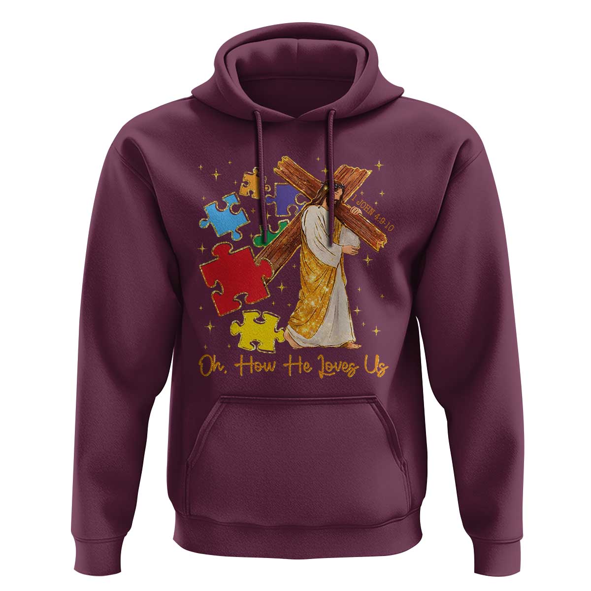 Autism Awareness Jesus Hoodie Oh How He Loves Us Christian Bible Verse