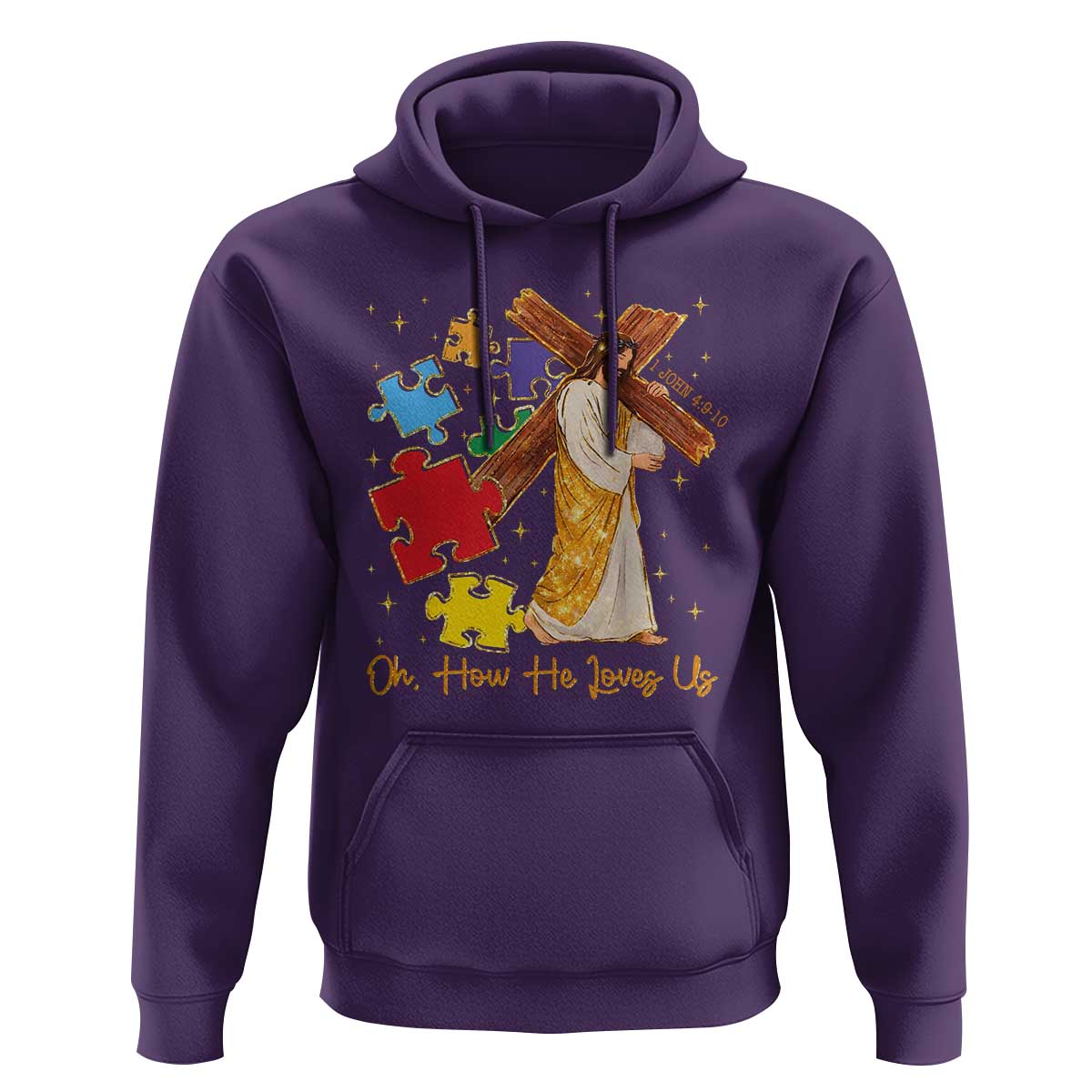 Autism Awareness Jesus Hoodie Oh How He Loves Us Christian Bible Verse