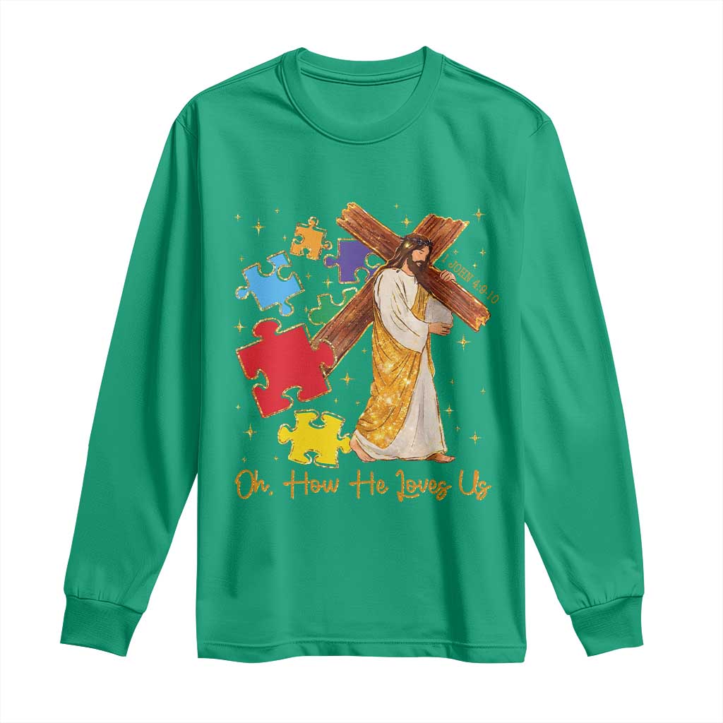 Autism Awareness Jesus Long Sleeve Shirt Oh How He Loves Us Christian Bible Verse