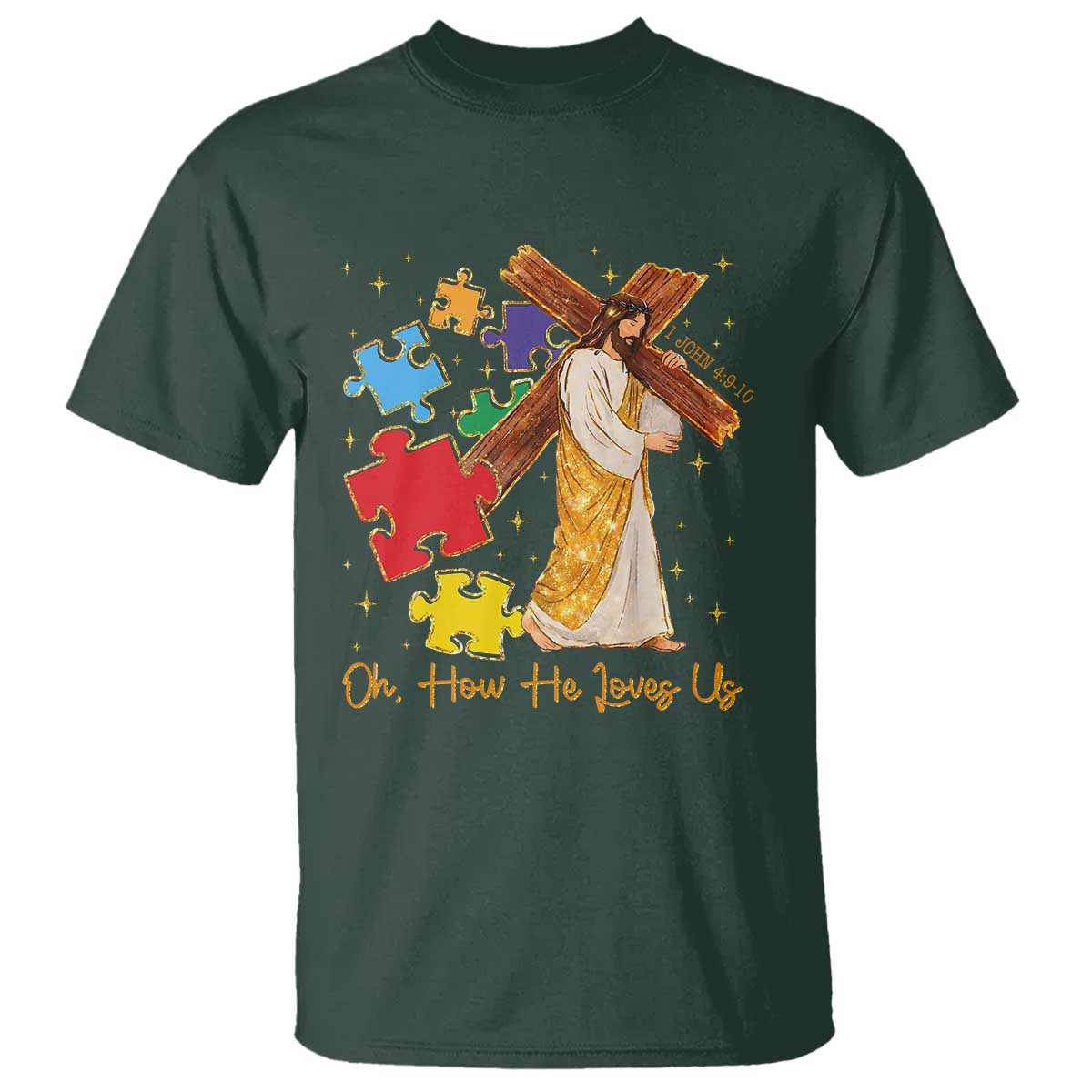 Autism Awareness Jesus T Shirt Oh How He Loves Us Christian Bible Verse