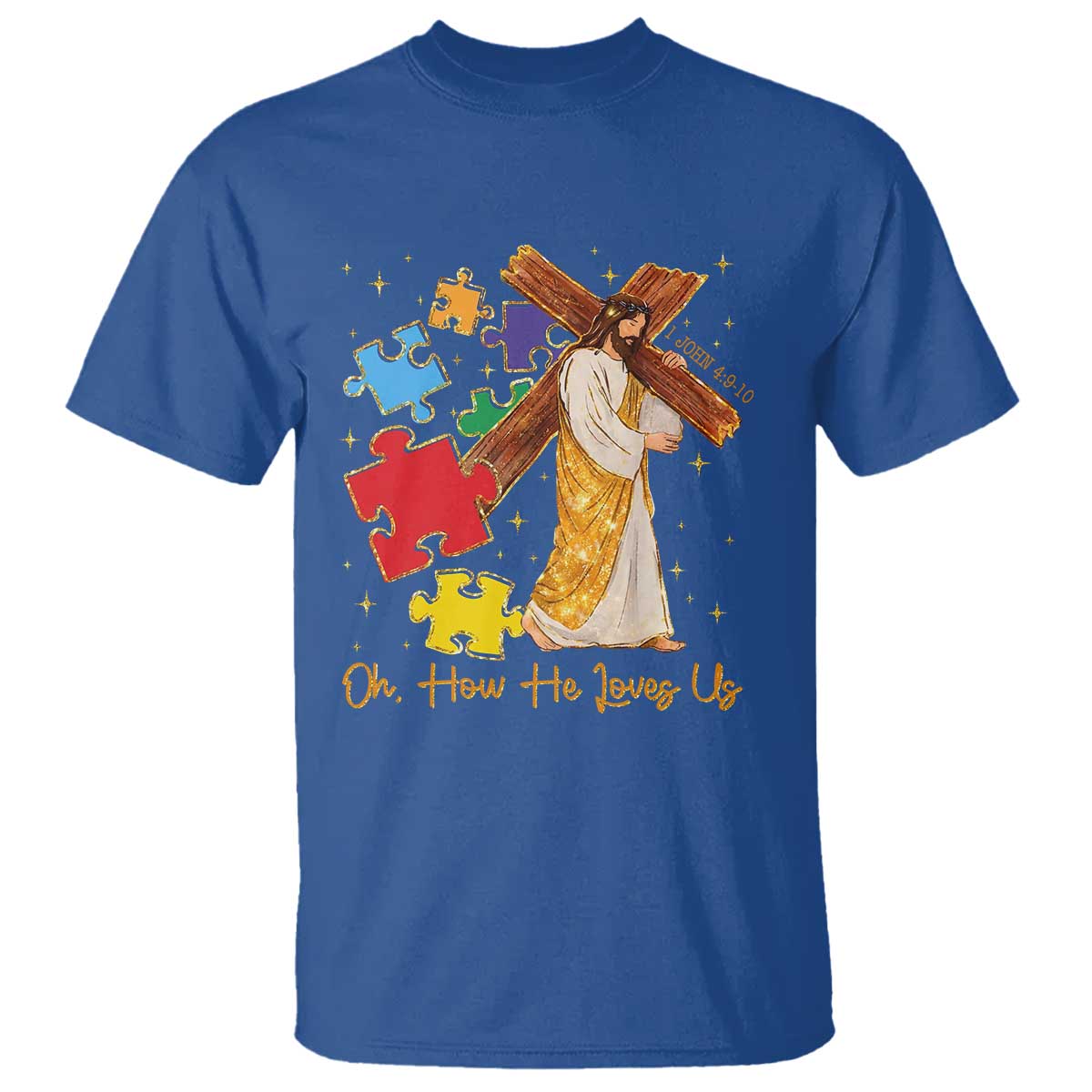 Autism Awareness Jesus T Shirt Oh How He Loves Us Christian Bible Verse