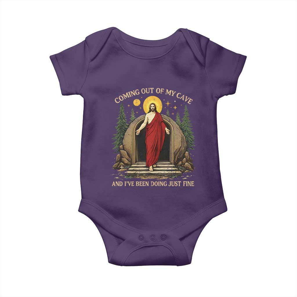Jesus Coming Out Of My Cave And I Have Been Doing Just Fine Baby Onesie Funny Christian Easter