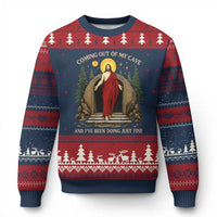 Jesus Coming Out Of My Cave And I Have Been Doing Just Fine Ugly Christmas Sweater Funny Christian Easter