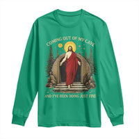 Jesus Coming Out Of My Cave And I Have Been Doing Just Fine Long Sleeve Shirt Funny Christian Easter