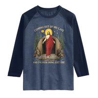Jesus Coming Out Of My Cave And I Have Been Doing Just Fine Raglan Shirt Funny Christian Easter
