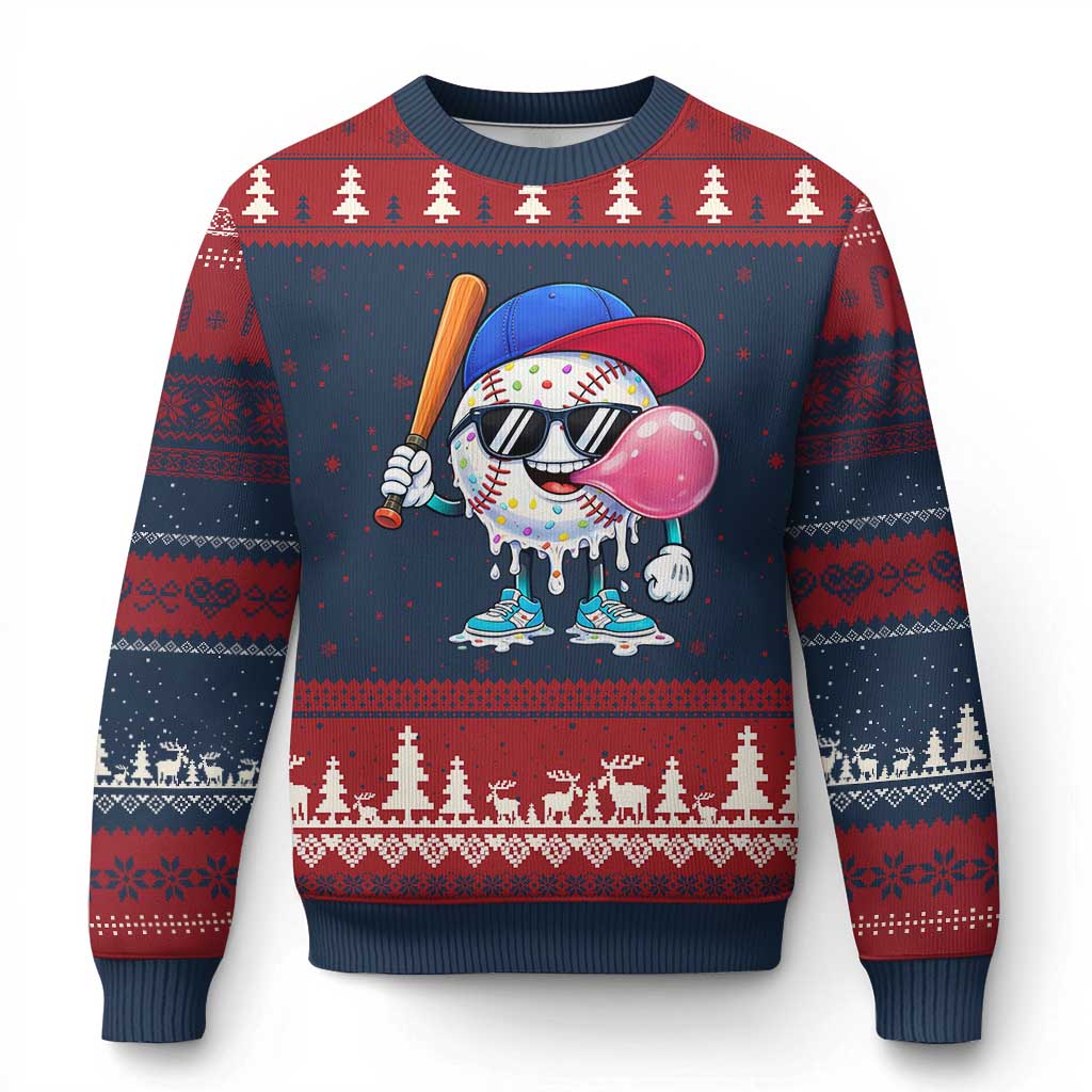 Baseball Bubble Gum Sports Game Day Ugly Christmas Sweater