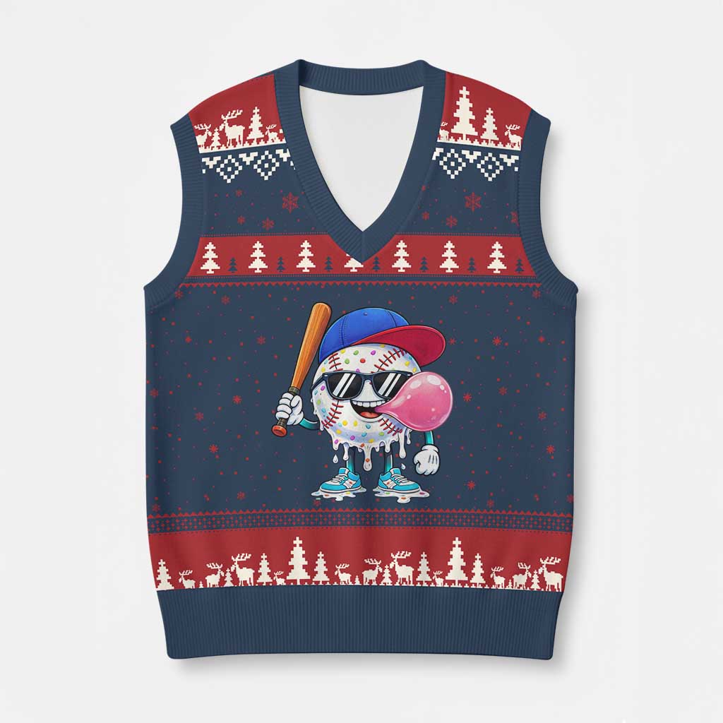 Baseball Bubble Gum Sports Game Day V-Neck Knit Sweater Vest