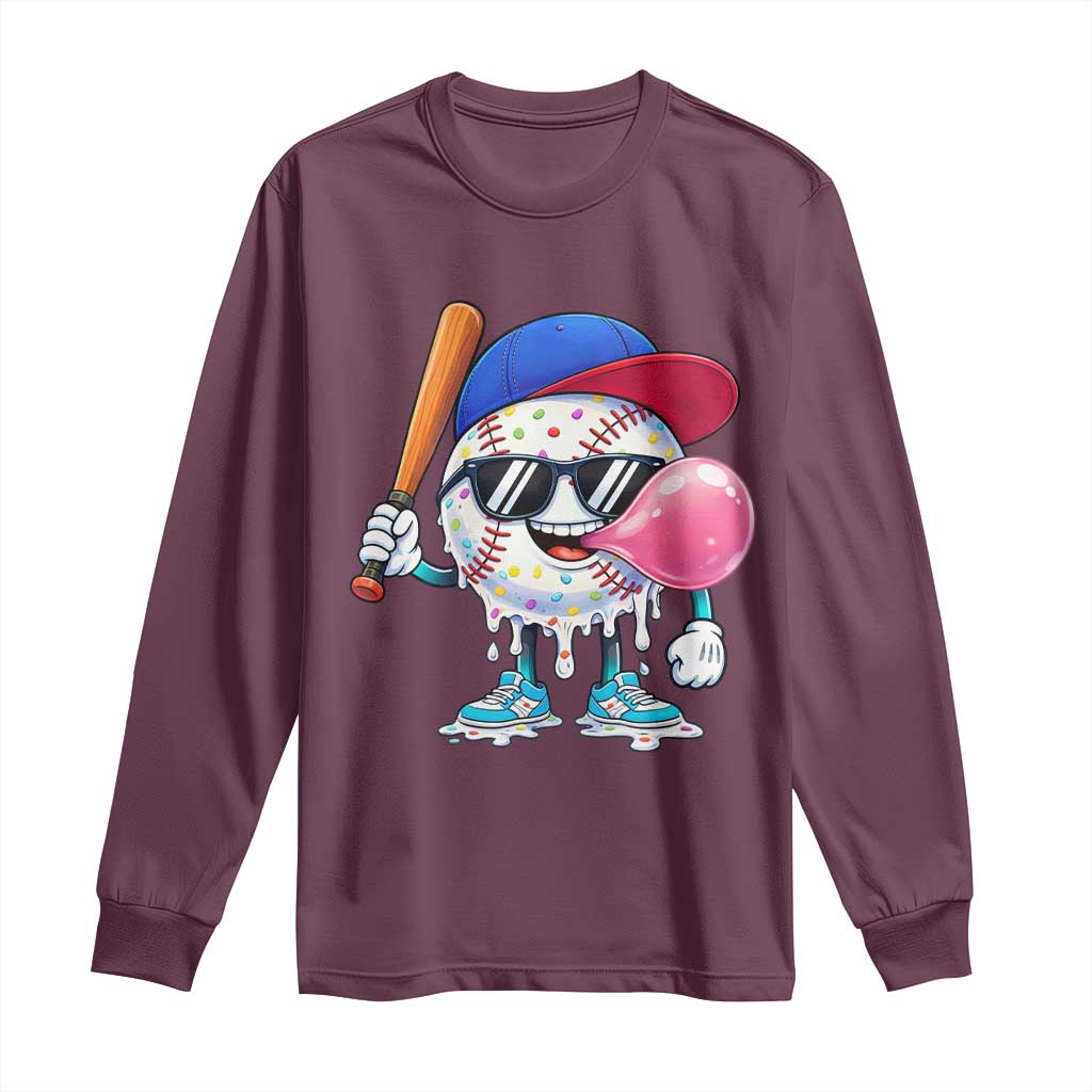 Baseball Bubble Gum Sports Game Day Long Sleeve Shirt