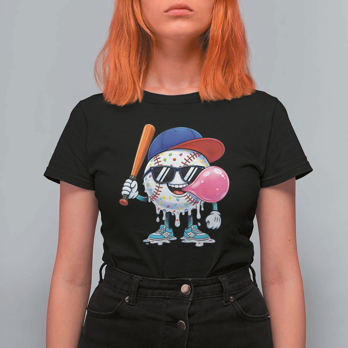Baseball Bubble Gum Sports Game Day T Shirt For Women