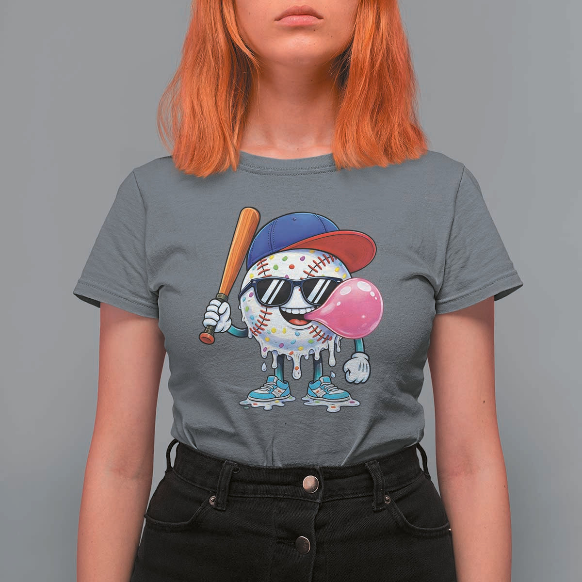 Baseball Bubble Gum Sports Game Day T Shirt For Women
