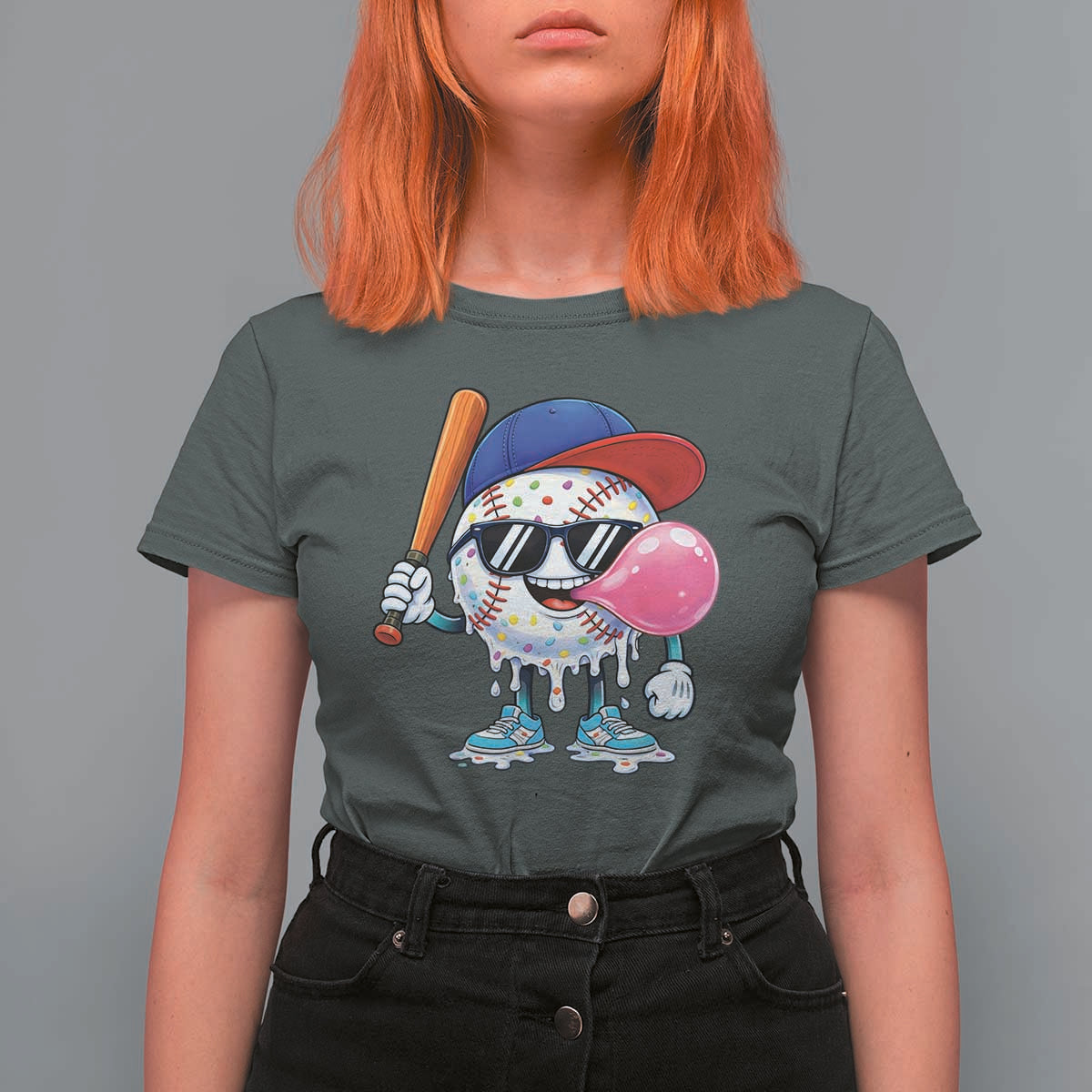 Baseball Bubble Gum Sports Game Day T Shirt For Women