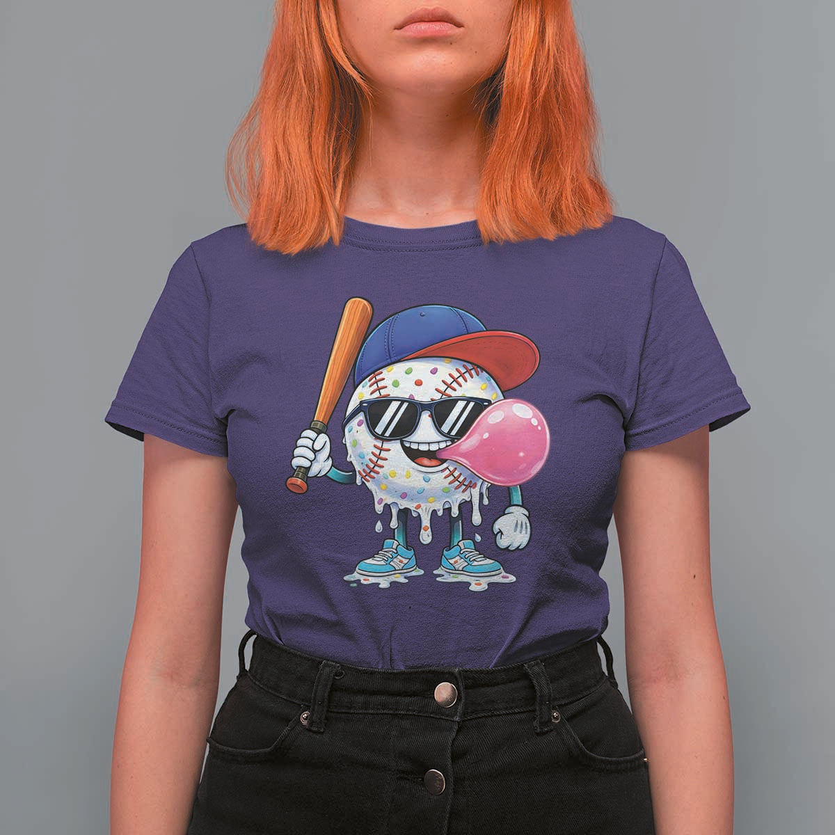 Baseball Bubble Gum Sports Game Day T Shirt For Women