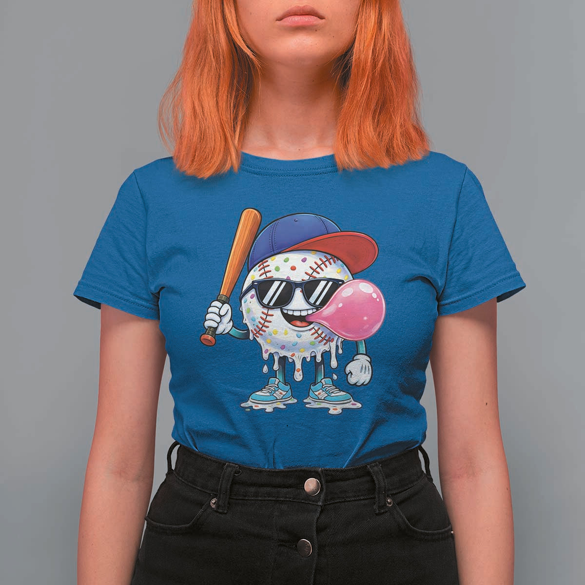 Baseball Bubble Gum Sports Game Day T Shirt For Women