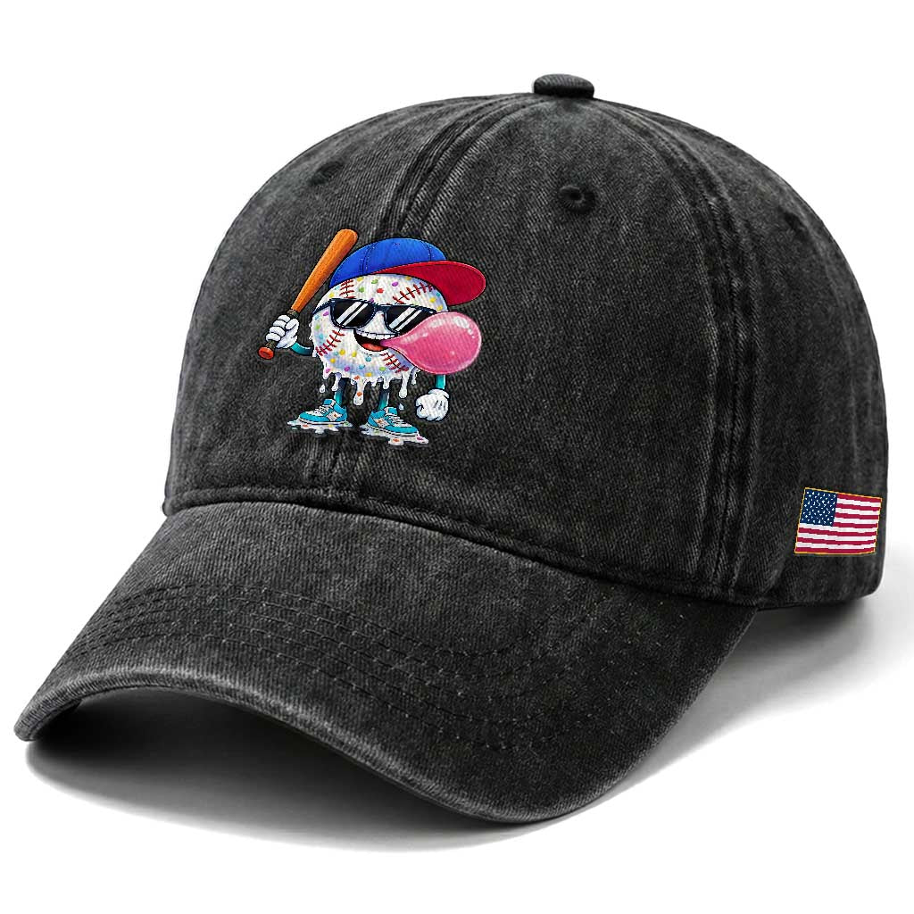 Baseball Bubble Gum Sports Game Day Washed Cotton Baseball Cap