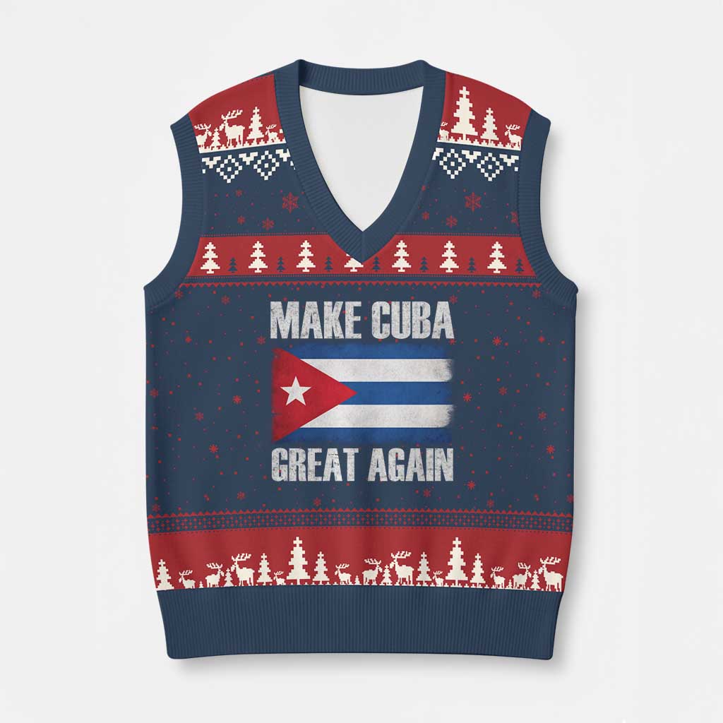 Make Cuba Great Again V-Neck Knit Sweater Vest Vintage Cuban Map