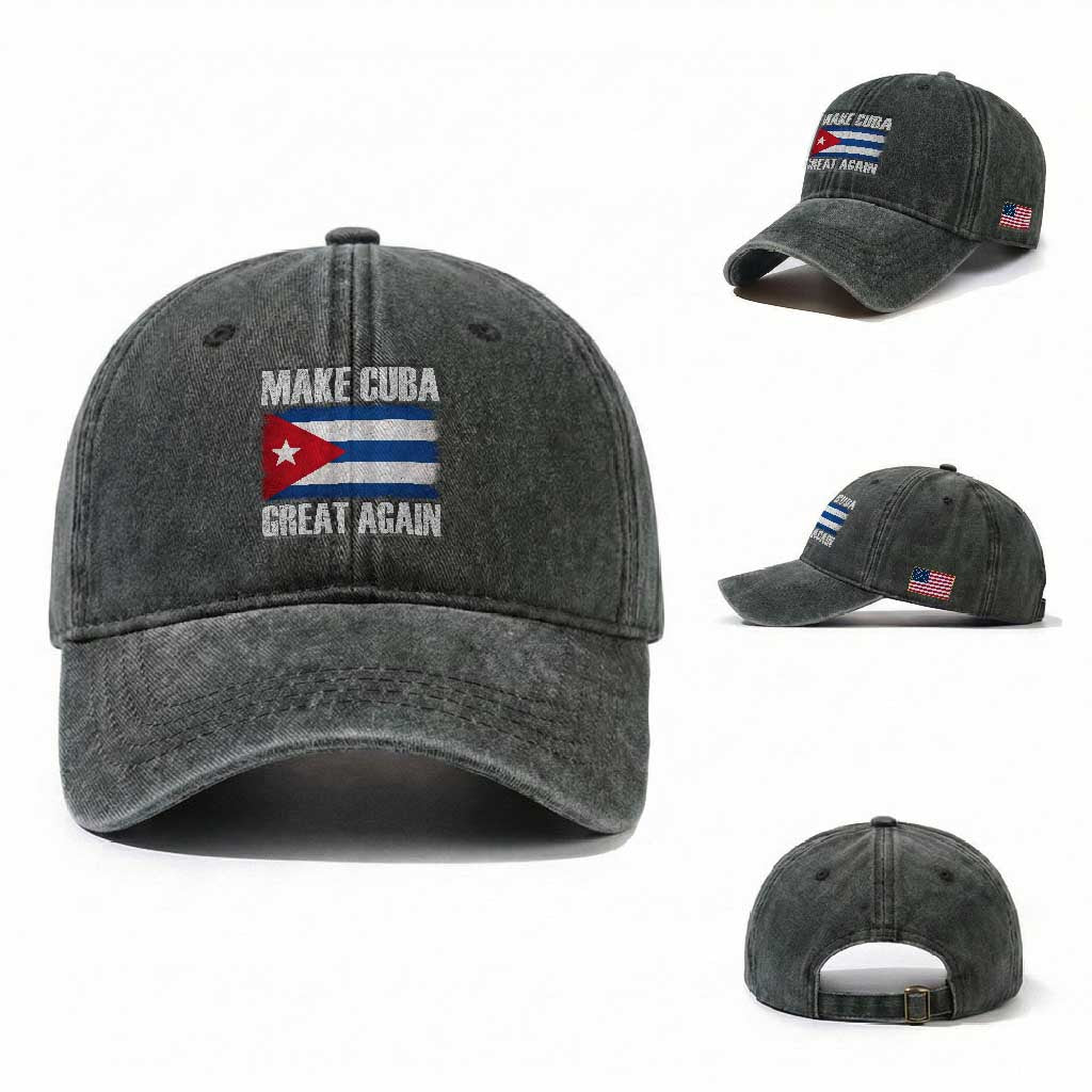 Make Cuba Great Again Washed Cotton Baseball Cap Vintage Cuban Map