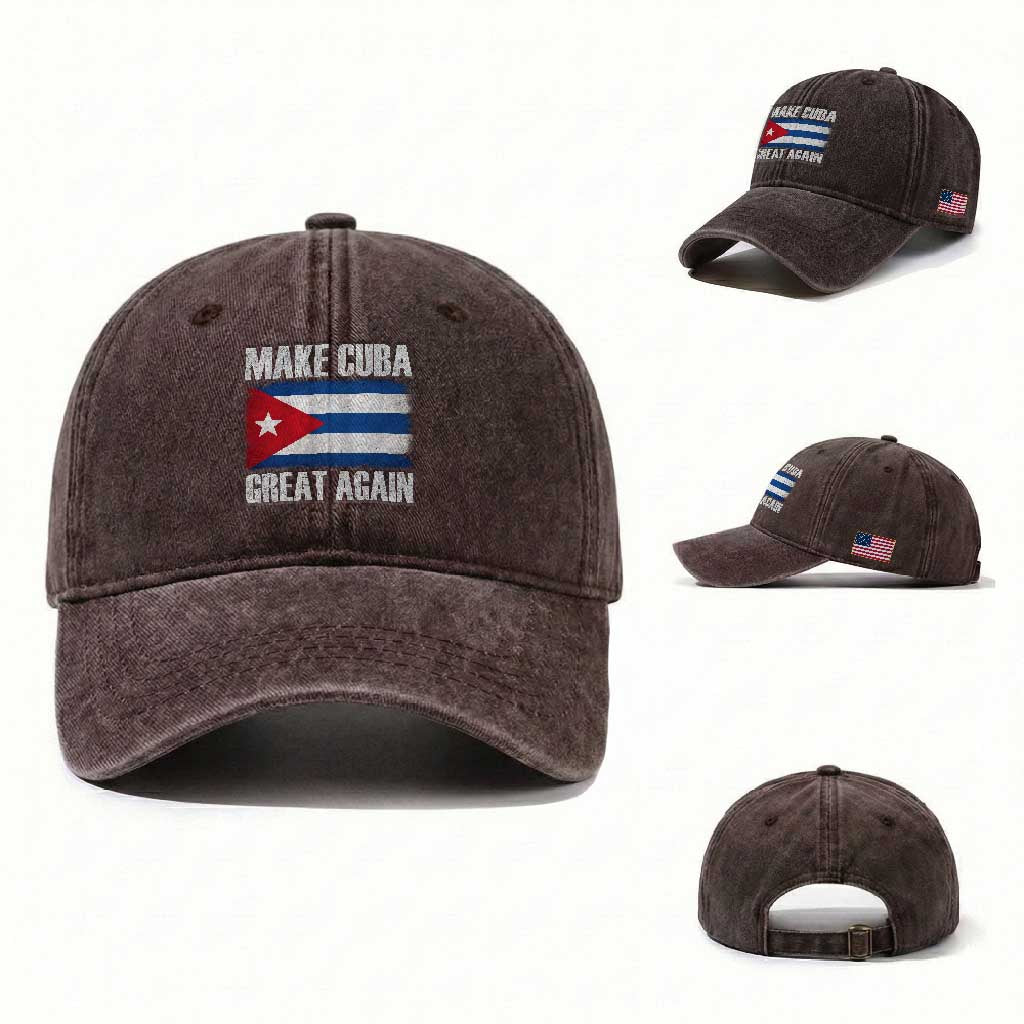 Make Cuba Great Again Washed Cotton Baseball Cap Vintage Cuban Map