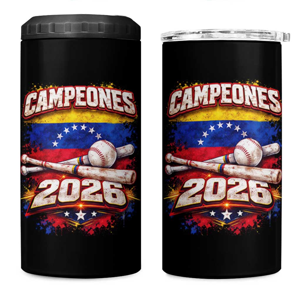 Venezuela Campeones 2026 Baseball Championship 4 in 1 Can Cooler Tumbler Vintage Venezuelan Flag