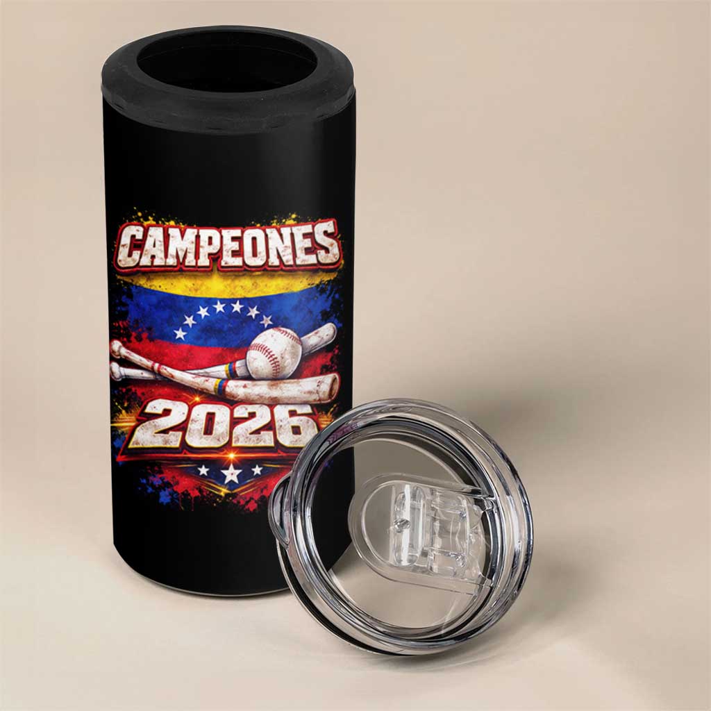 Venezuela Campeones 2026 Baseball Championship 4 in 1 Can Cooler Tumbler Vintage Venezuelan Flag