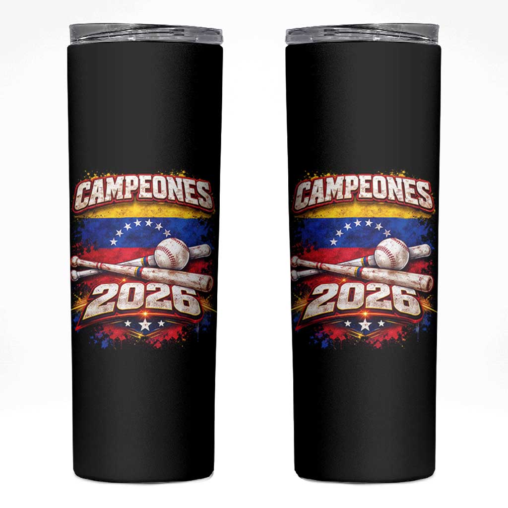 Venezuela Campeones 2026 Baseball Championship Skinny Tumbler Vintage Venezuelan Flag
