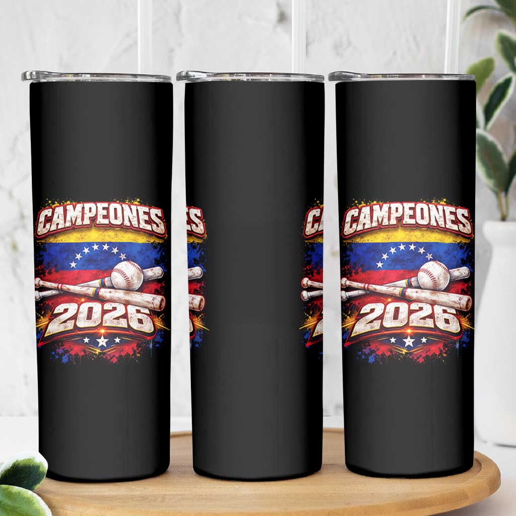 Venezuela Campeones 2026 Baseball Championship Skinny Tumbler Vintage Venezuelan Flag