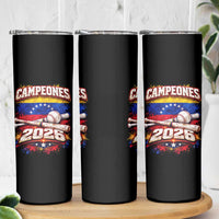 Venezuela Campeones 2026 Baseball Championship Skinny Tumbler Vintage Venezuelan Flag