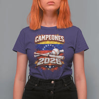 Venezuela Campeones 2026 Baseball Championship T Shirt For Women Vintage Venezuelan Flag
