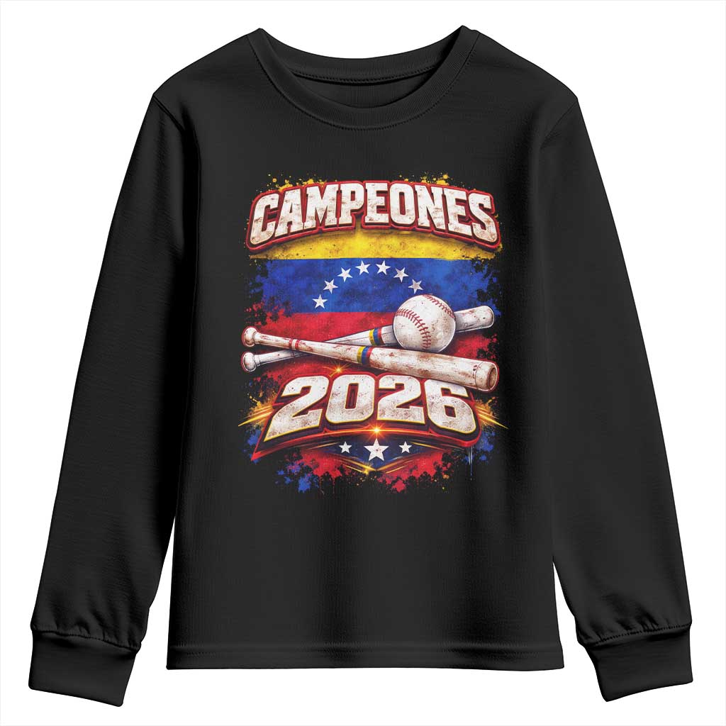 Venezuela Campeones 2026 Baseball Championship Youth Sweatshirt Vintage Venezuelan Flag
