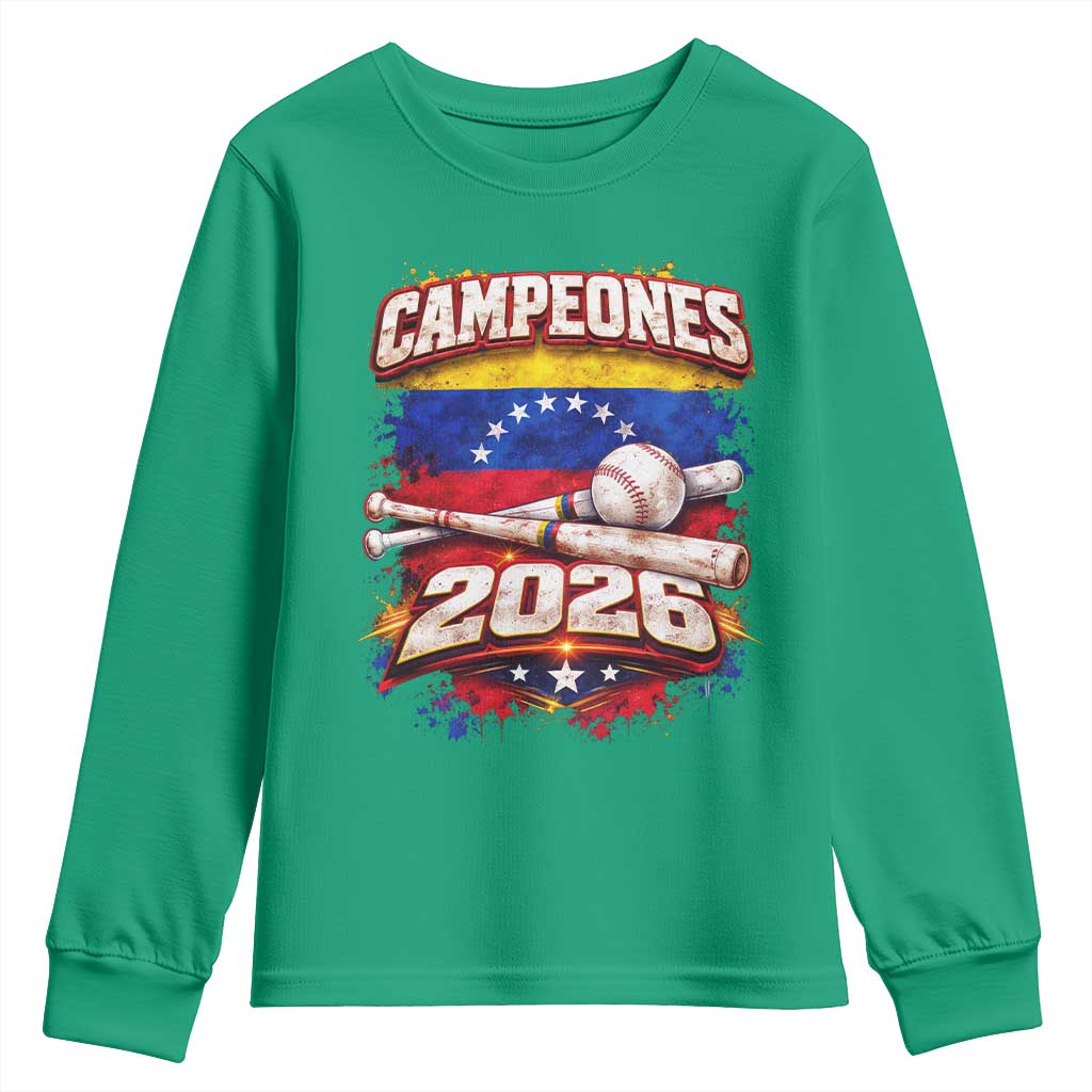 Venezuela Campeones 2026 Baseball Championship Youth Sweatshirt Vintage Venezuelan Flag