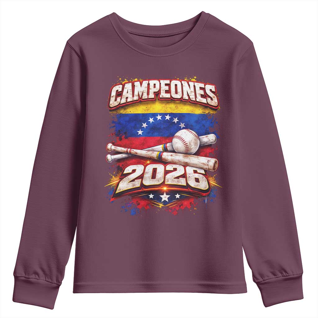 Venezuela Campeones 2026 Baseball Championship Youth Sweatshirt Vintage Venezuelan Flag