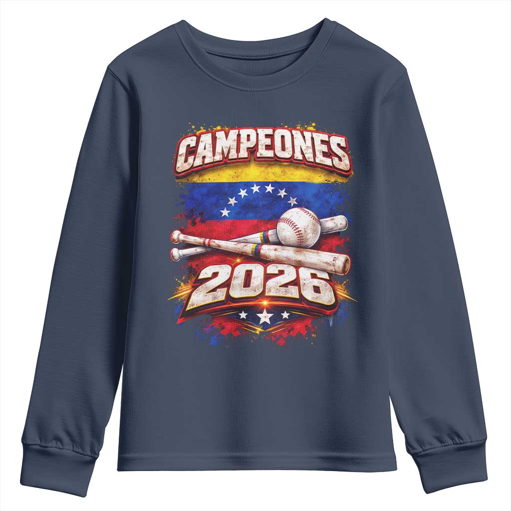 Venezuela Campeones 2026 Baseball Championship Youth Sweatshirt Vintage Venezuelan Flag