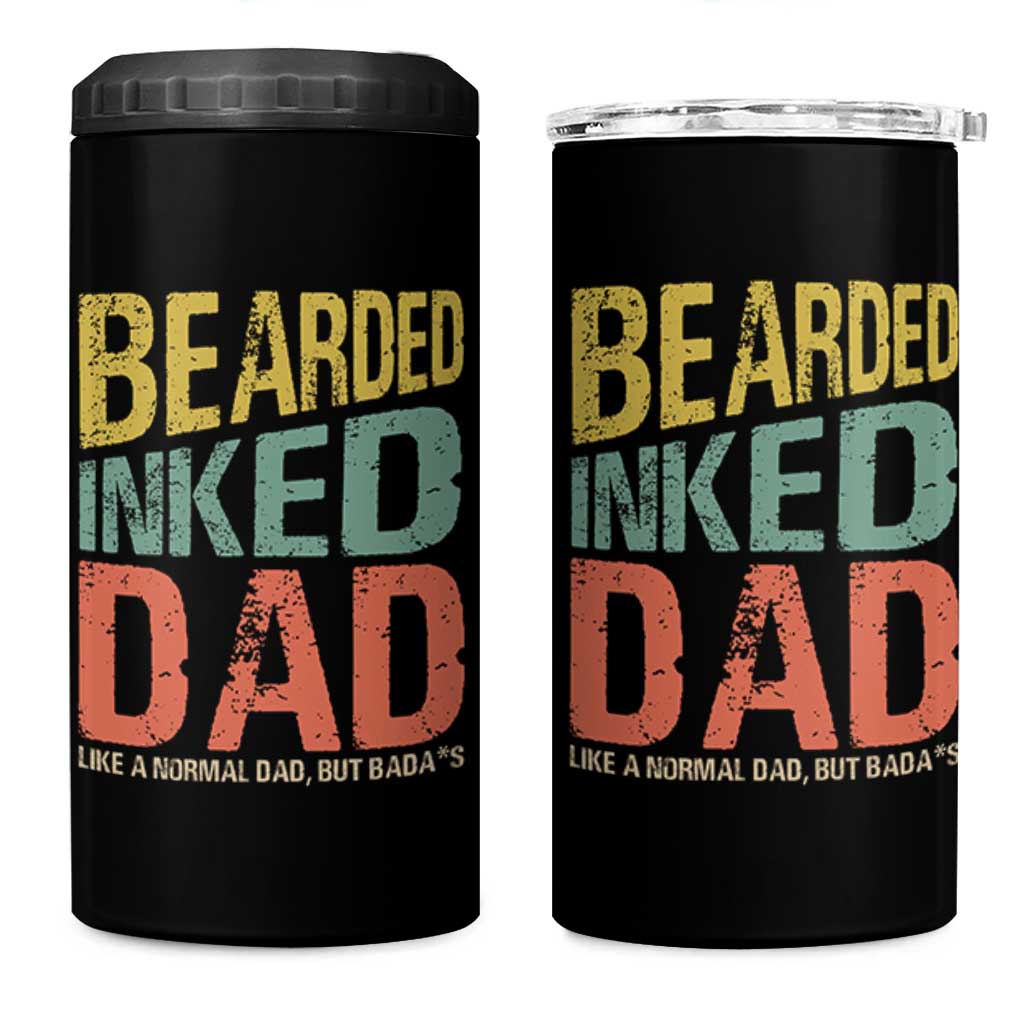 Funny Bearded Inked Dad Like A Normal Dad But Badass 4 in 1 Can Cooler Tumbler Father's Day