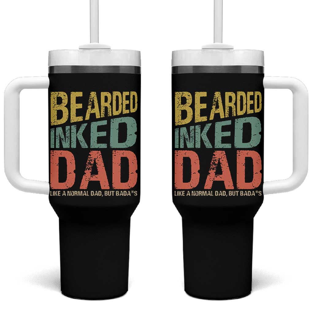 Funny Bearded Inked Dad Like A Normal Dad But Badass Tumbler With Handle Father's Day