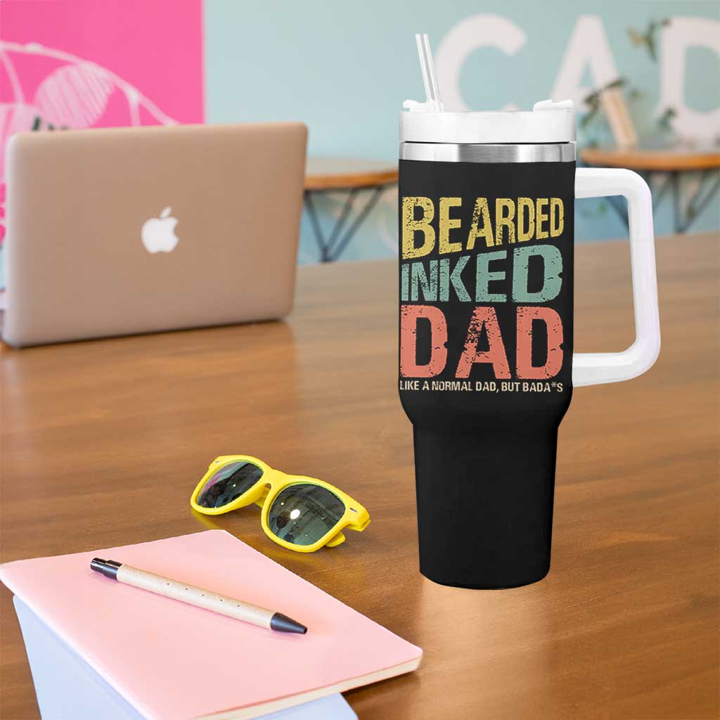 Funny Bearded Inked Dad Like A Normal Dad But Badass Tumbler With Handle Father's Day