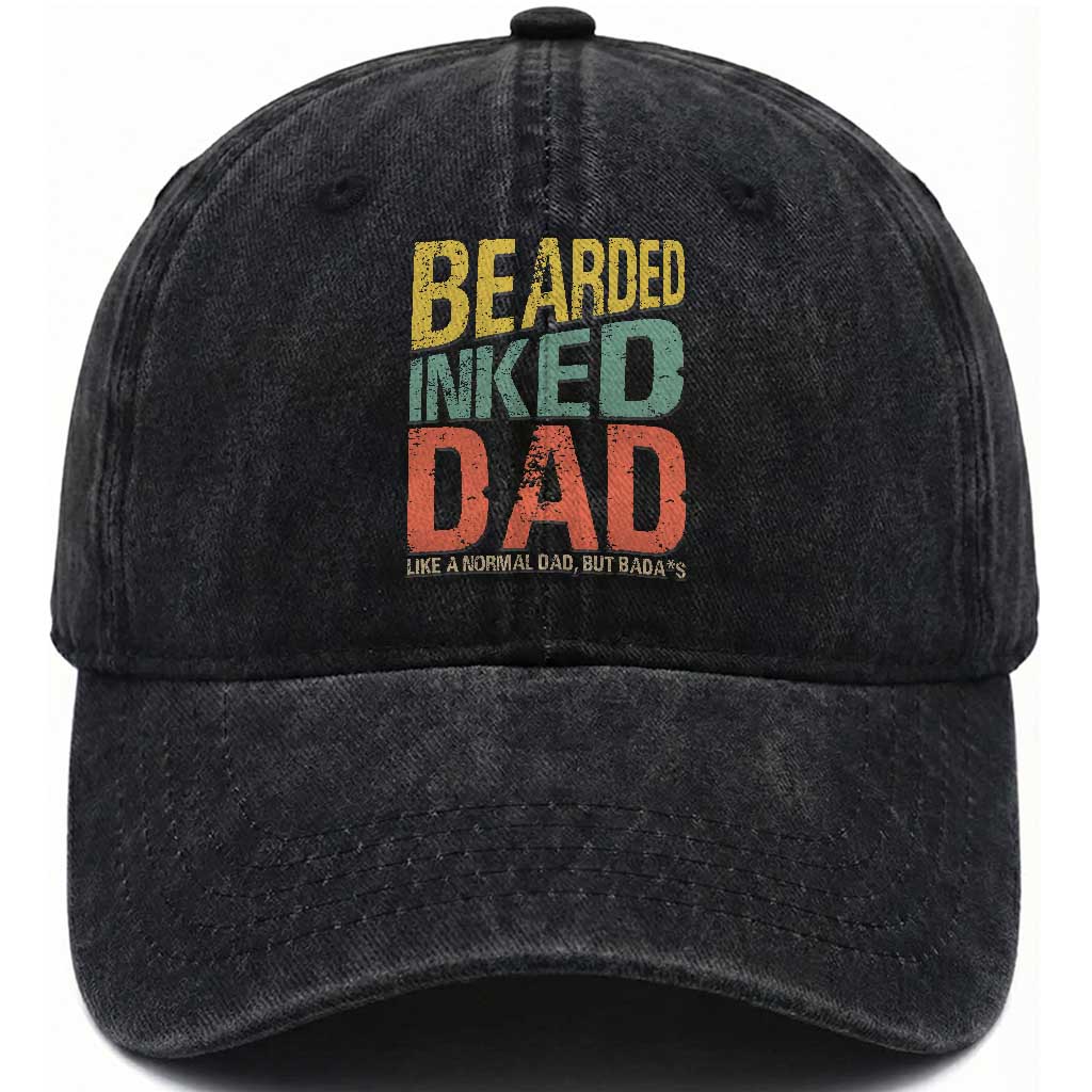 Funny Bearded Inked Dad Like A Normal Dad But Badass Washed Cotton Baseball Cap Father's Day