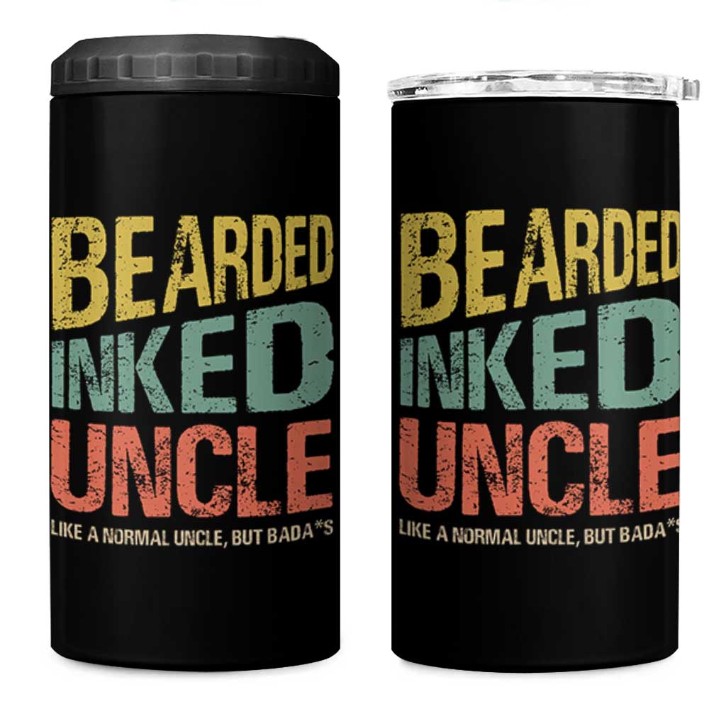 Funny Bearded Inked Uncle Like A Normal Uncle But Badass 4 in 1 Can Cooler Tumbler Father's Day