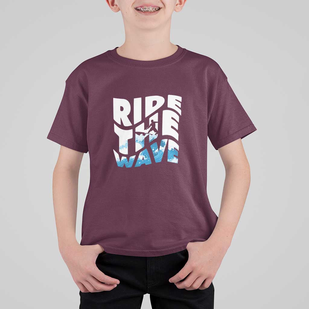 Surfing T Shirt For Kid Ride The Wave Surfer Boardsport Wave - Wonder Print Shop