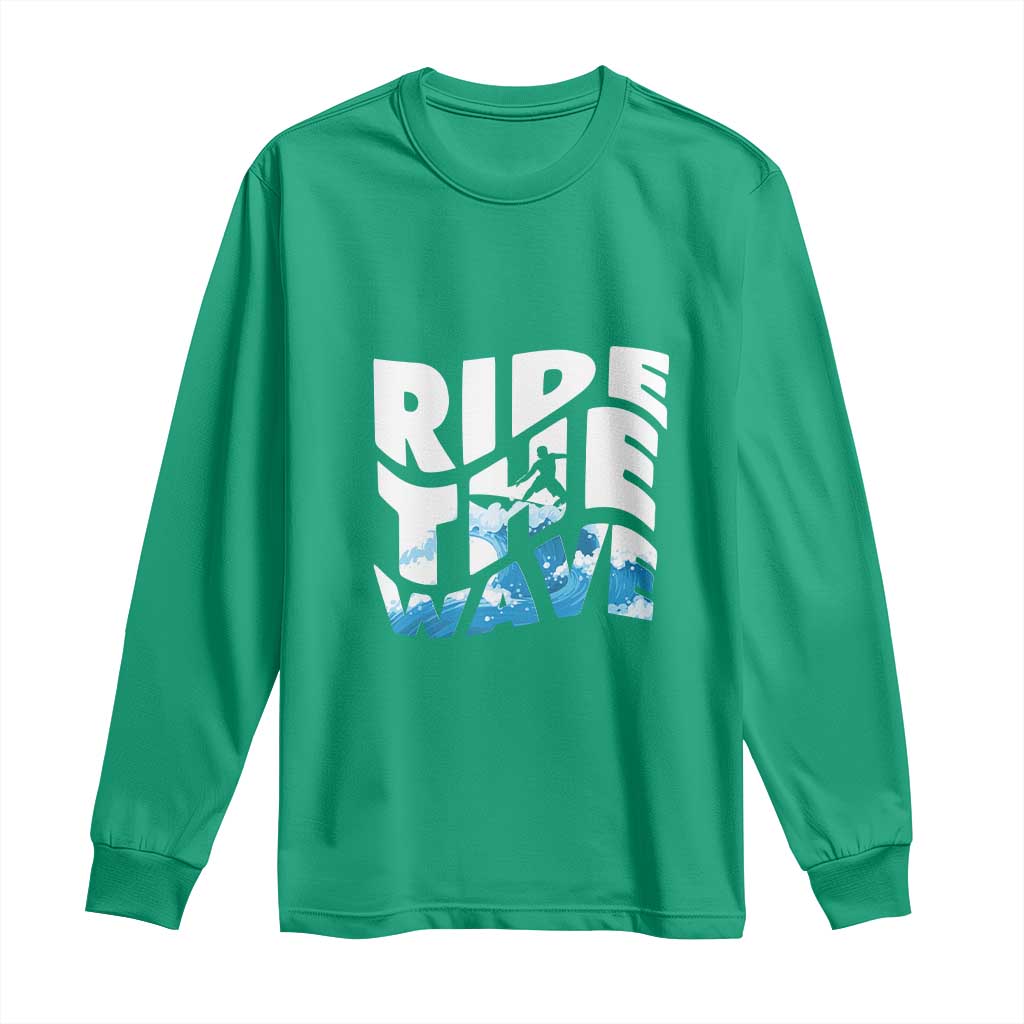 Surfing Long Sleeve Shirt Ride The Wave Surfer Boardsport Wave - Wonder Print Shop