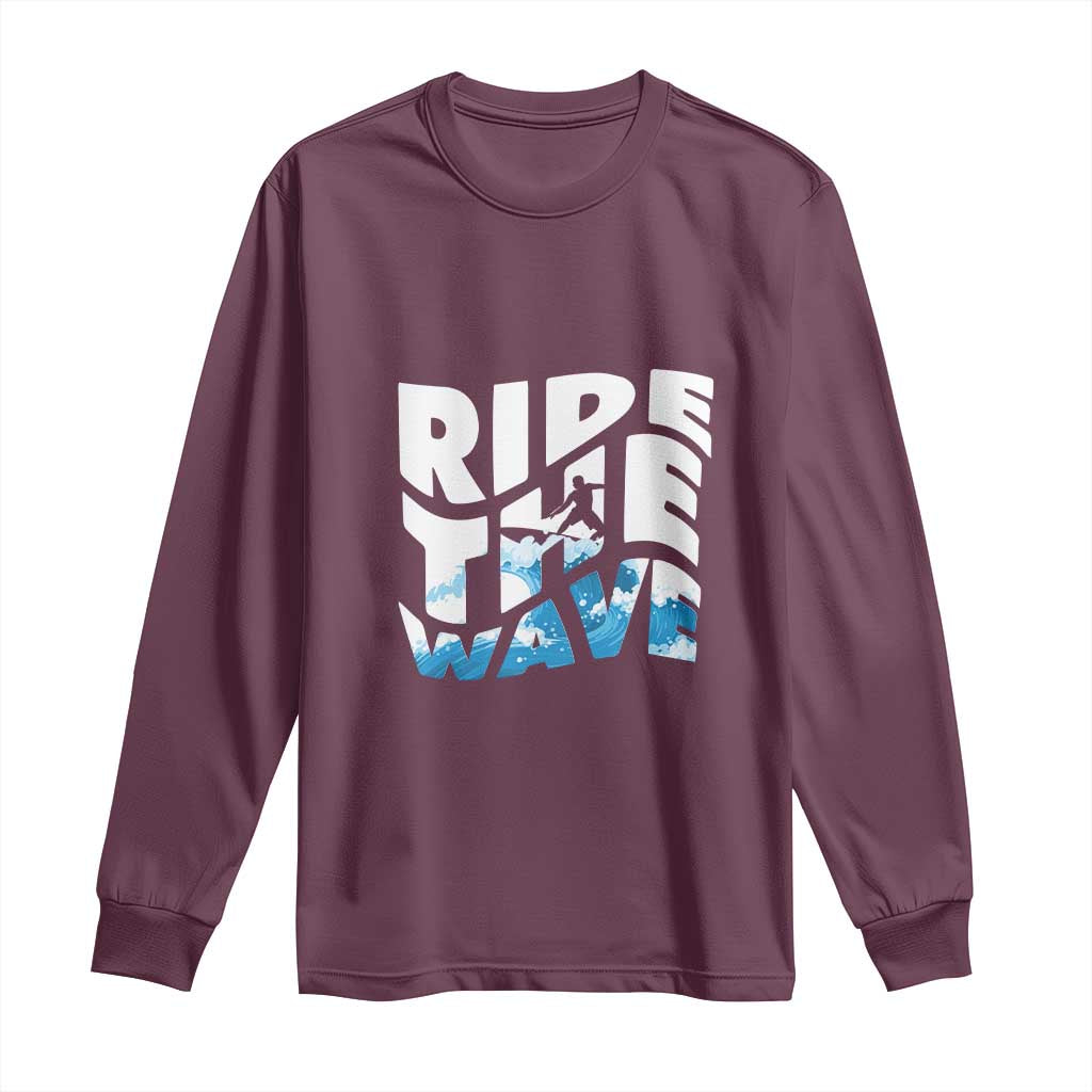 Surfing Long Sleeve Shirt Ride The Wave Surfer Boardsport Wave - Wonder Print Shop