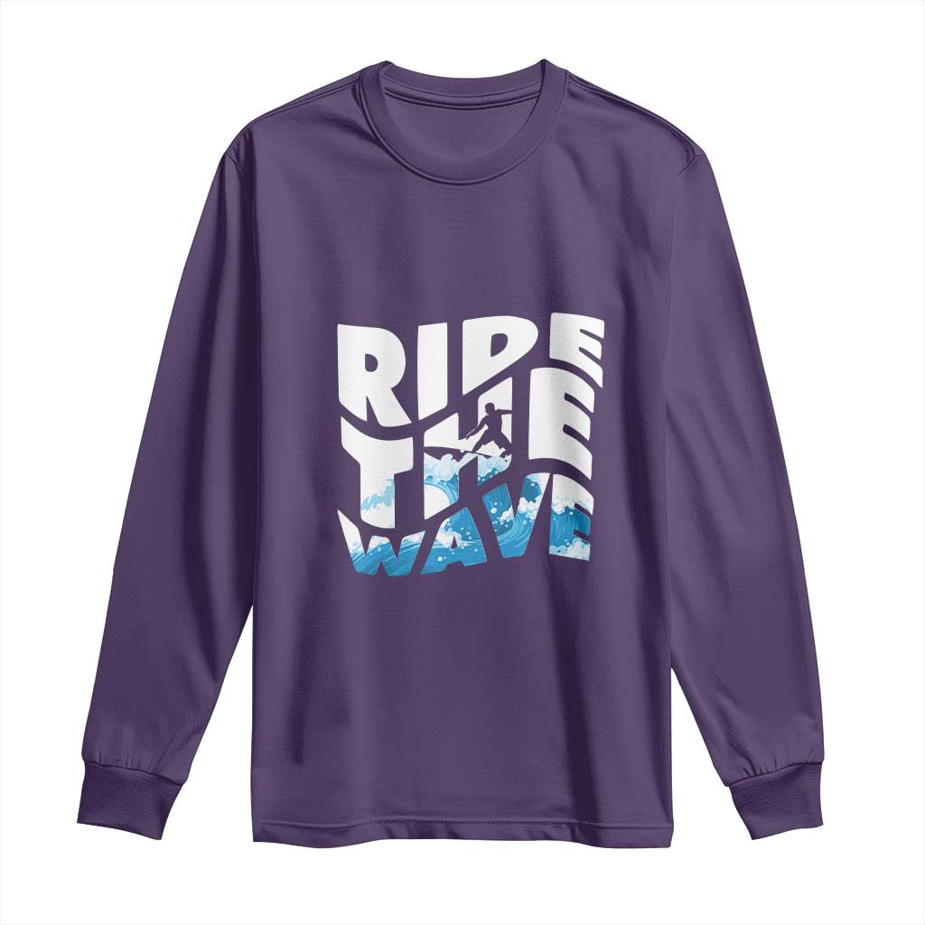 Surfing Long Sleeve Shirt Ride The Wave Surfer Boardsport Wave - Wonder Print Shop