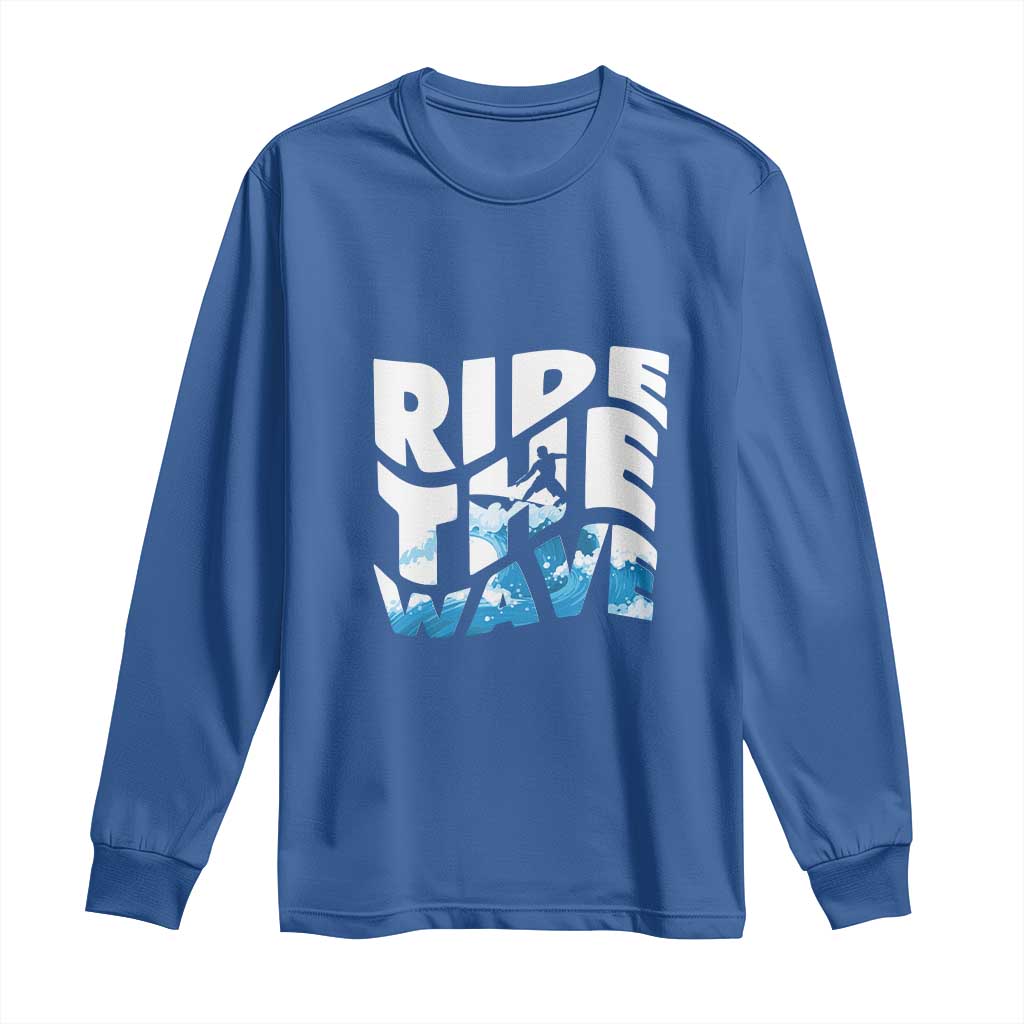 Surfing Long Sleeve Shirt Ride The Wave Surfer Boardsport Wave - Wonder Print Shop