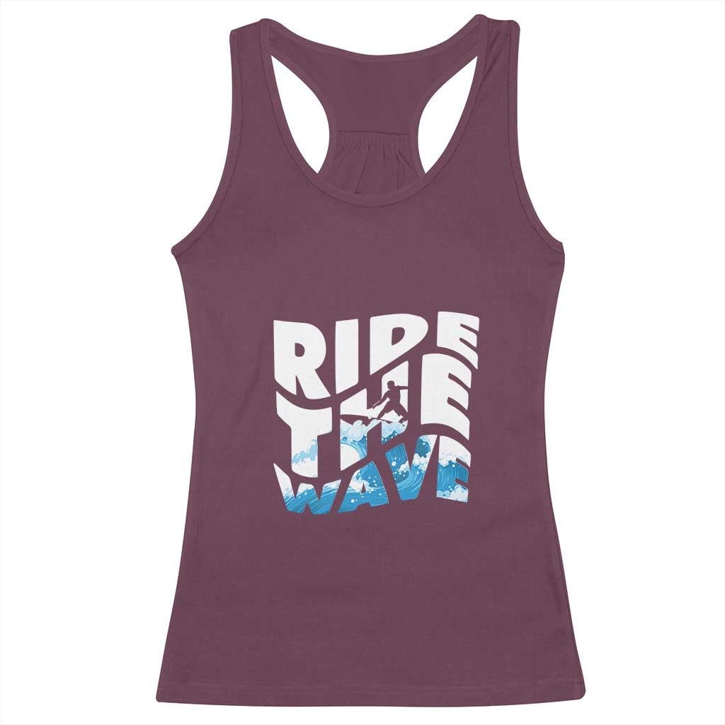 Surfing Racerback Tank Top Ride The Wave Surfer Boardsport Wave - Wonder Print Shop
